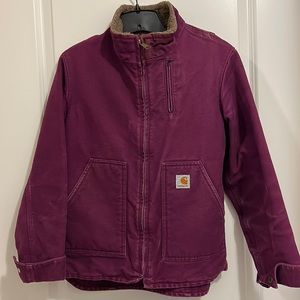 Carhartt women’s duck canvas, Sherpa lined, field jacket in magenta, sz.S, EUC.